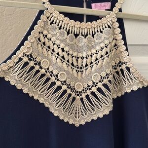 Lilly Pulitzer navy dress with Cream Crochet Detail